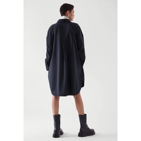 COS Utility Wool Blend Mini Shirt Dress‎ in Dark Navy - Picture 4 of 12